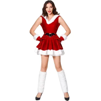 Deluxe Žensk Božič Obleko Hooded Kostum Cosplay Santa Claus Enotno Obleko Za Odrasle Rdeče Mah Božič Fancy Stranka Obleko
