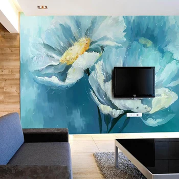 Po meri 3D ozadje zidana Evropske modre rože dnevna soba ozadju dekoracijo sten slikarstvo, freska ozadje