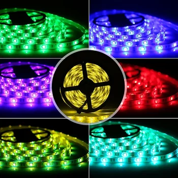 5050 SMD Trak Svetlobe 60LEDs/M RGB Barvni Upogljiv LED Trak 12V z Glasbo Krmilnik in Napajanje 2A