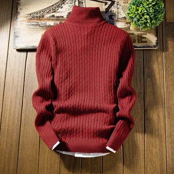 Jeseni in pozimi moške turtleneck pulover Slim priložnostne mladi preprosto čiste barve, pletene osnove moški pulover, oblačila moških korejski