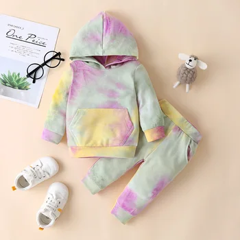 Luksuzni Oblikovalec Baby Girl Obleke, Kompleti Korejski Tie Dye Long Sleeve Hooded Kapuco + Hlače Za Malčke Obleke Otroci Bebes Tek Obleke