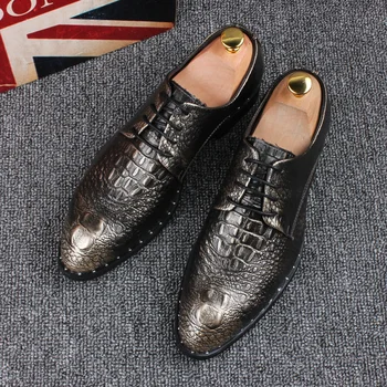Moške priložnostne poslovnih poroko formalnih obleke originalne usnjene čevlje opozoril toe čipke-up derby čevelj dihanje, gospod obutev