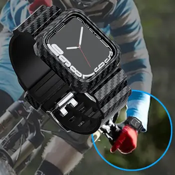 Ogljikovih Vlaken Silikonski Trak Za Apple Watch Band 7 45 41mm Za iWatch Športne Gume Vzorec Zapestnica Dihanje Kritje Manžeta
