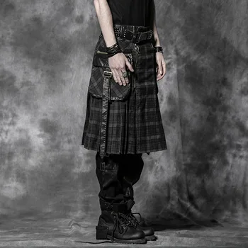 PUNK RAVE Punk Rock Hlače Mens Moda Hlače Cargo Osebnost Škotski Kilts Preverite Vzorec Dolgo Polovico Krila