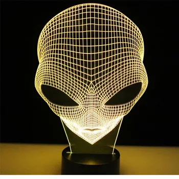 3D LED Nočna Lučka Drugih Planetov Ljudi Glavo s 7 Barv Svetlobe za Tujca, Dom Dekoracija Žarnice Neverjetno Vizualizacija Optični