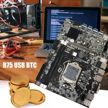 B75 USB BTC Rudarstvo matična plošča+PROCESOR+Ventilator+4GB DDR3 1600Mhz RAM+128G SSD+SATA Kabel LGA1155 8XPCIE na USB B75 BTC Odbor