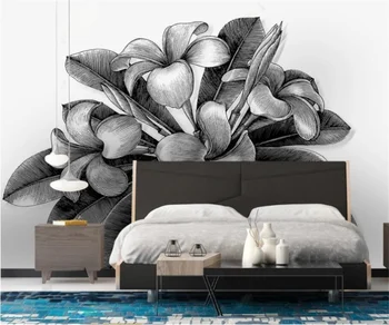 Ozadje po meri papirja de parede ročno pobarvane črno in belo rastlin cvet, dnevna soba, TV ozadju stene papirjev doma dekor