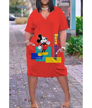 2023 Disney Mickey Mouse Tiskanja Obleka Ženske Modni Stranka Priložnostne Bohemian Plaža Obleko Elegantno Midi Cvetlični Obleka Ženske Seksi Obleka Tank