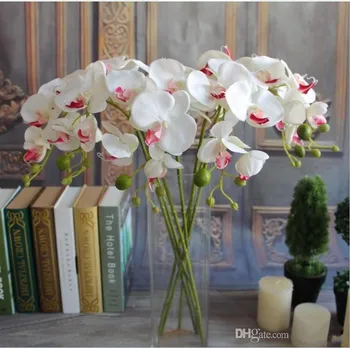 Elegantna bela Dolžina 78 cm Umetne Svile Phalaenopsis Metulj Orhideja Listov Lonec Cvetlični Aranžma Za Poroko, Rojstni dan Dekor