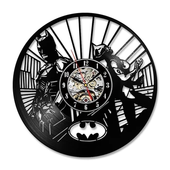 Gotham City Superheroj Zgleduje Vinil Zapis Ure Za Fante Spalnica Ameriški Strip Cut Out Longplay Stenska Ura Retro Doma Dekor