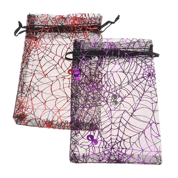 10pcs 10x15cm Organza Halloween Darilne Vrečke Spider Web Obliko Nakit Vrečke Pakiranje svate Prisotna Drawable Pakiranje Torbe