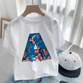 Lilo & Stitch Otroci Majice Črko A-Ž Ime Kombinacija Kawaii Risanke Oblačila Otroci Malo Fant Dekle Tees Priložnostne Majice, Vrhovi