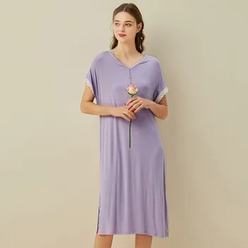 Udobno Preproste Ženske Trdna Homewear Nightdress Bambusa vlaken More Domača Hišna Obleke Poletje Nove Dolgo Nightgown