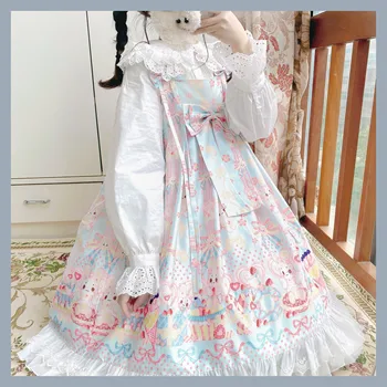Sweet lolita trak dress vintage bowknot srčkan tiskanje visoko pasu princesa viktorijanski obleko kawaii dekle gothic lolita cos loli
