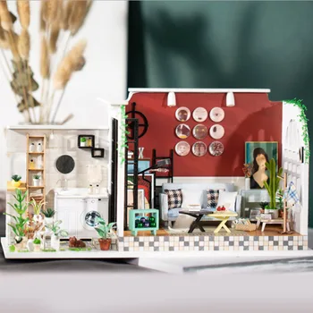 Sodobno Mini Lutka Hiša DIY Studio Kreativna Ročno izdelane Lesene Vile Skupščine Model Umetnost Hiša Darilo Igrača Za Otroke