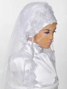 Muslimanske Poroke, Poročne Hidžab 2019 Čipke Voile Khimar Islamske Nikkah Voile Mariage Veils Eno Plast Prsta Dolžina Oblikovalec