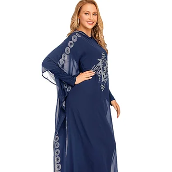 2021 Muslimanskih Poletje Nove Ženske Haljo Vroče Vaja Šifon Bat Rokav Hoodie Slog Priložnostne Obleko Abayas za Ženske Muslimanskih Moda