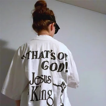 Jezus Je Kralj Kanye West, T-Shirt Moški Ženske Besedo Natisnjeni Prevelik Tshirts Priložnostne majice
