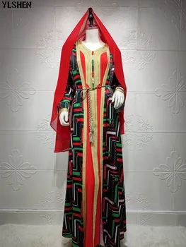 2 Delni Set Muslimani tam kaftan Abaya Dubaj Obleko Afriške Kimono Tiskanja Obleke za Ženske Abayas Elegantno turško Haljo Plus Velikost Boubou