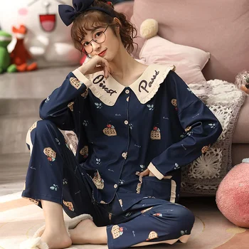 Novo Pomlad Jesen Ženske Pižame Komplet Bombaž Dame Domov Nositi M-4XL Pijama Pyjama