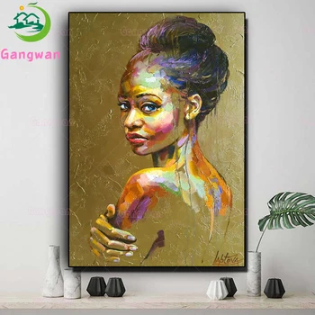 Gangwan Diamond Slikarstvo lepoto ženska Fotografije po Meri Celoten Kvadratni krog Afriške dekle Slika Okrasnih Diamond Vezenje nova