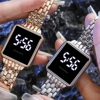Luksuzni Ženske Ure Rose Zlata iz Nerjavečega Jekla Dame ročno uro LED Digitalno uro za Ženske Elektronska Ura Reloj Mujer