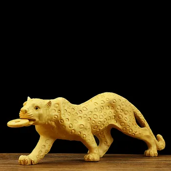 7.5*4*20 cm Ročno Šimšir Carving Fengshui Leopard Živo Figur Veren Kolektivne Bogastvo Doma Dajanje Obrti
