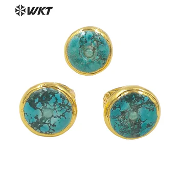 WT-R410 Moda zlato electroplated Naravnih dragih turkizno Obroč visoke kakovosti krog kovanca obliko energije kamna obroč, unisex
