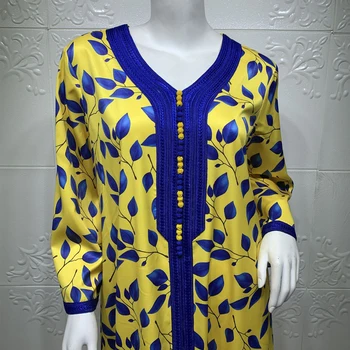 Richkeda Shrani Novo 2021 Abaya Dubaju, Turčija, Muslimani Boho Obleko 2021 Ženske Tam Kaftan Abayas Afriške Tiskanja Dolg Rokav Obleke