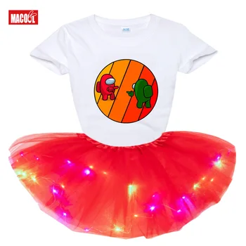 Otroška Oblačila za Otroke, Dekleta Kompleti Oblačil Modnih Svetlobe LED Tutu Obleko + t Shirt 2 Kos Set Otrok Dekle Oblačila Obleko, ki Določa