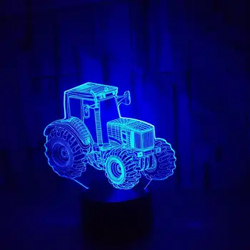 Kmetiji Traktorja 3D LED Lučka za Dekorativno Svetlobo Avtomobilskih Obliko USB Charge Dotik Preklop Svetilko 7 Pisane Otroci Noč Luč Za Novo Leto Darilo
