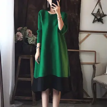 Obleko korejskem Slogu Velikih Velikosti Nabrano Obleko Ženski Jeseni Leta 2022 Nov Modni Preprosto Barvno Ujemanje mehko In Tanko Mid-dolžina Krila