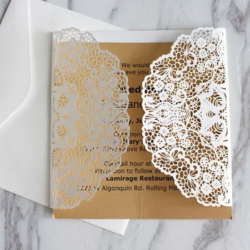 Jeweled bele čipke poročna vabila z vložki ovojnice letnik obletnico vabilo za kartico sim 5.9