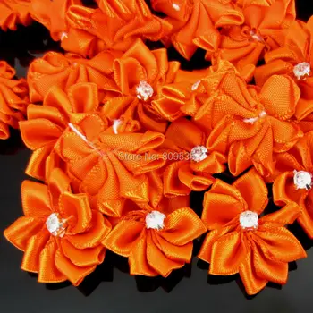 40Pcs Oranžna Ročno Mala Tkanina Saten Cvetje z Nosorogovo Appliques Šivanje Poročno Oblačilo Oprema Cvetje 2.8 cm
