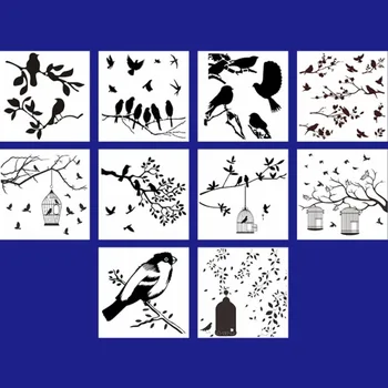 10pcs Pomlad, Cvetje, Ptice, Šablona DIY Plastenje, Pohištvo, Tla, Stene Slikarstvo Album Kolorit Reliefi Dekoracijo Predlogo