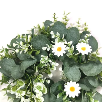 Umetni Malo White Daisy Cvetlični Venec Zelenih Listov Evkaliptusa Garland Za Dom Dekor Kmetija Dekoracijo