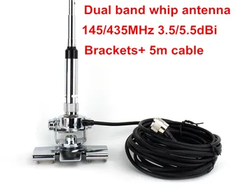 Dual band visok dobiček 145/435M nosilec PL259 bič antena VHF145M UHF435M ham mobilna radijska avto antenski kabel 5meter