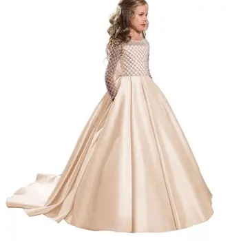 2020 nov modni otroška oblačila otrok Čipke Dolg Rokav Otrok Poroko Princesa Obleko Poročno Cvet Dekle Obleko