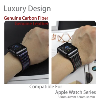 Pazi, Trak Za Apple Gledati Serije 7 6 4 5 40/44 Pravi Ogljikovih Vlaken z Usnja Watchband Za Apple, Series 2 3 Band 44 45 mm