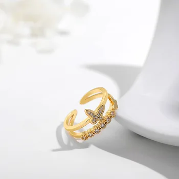 Metulj Diamantni Prstan Za Žensko Nastavljivo Odpiranje Trend Osebnost Posla Nekaj Nakit, Pribor, Zlati Moda