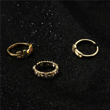 Japonska in Južna Koreja moda geometrijske odpiranje obroč AAA cirkon mikro-vdelan pobakrena 18K zlato obroč ženski poročni prstan