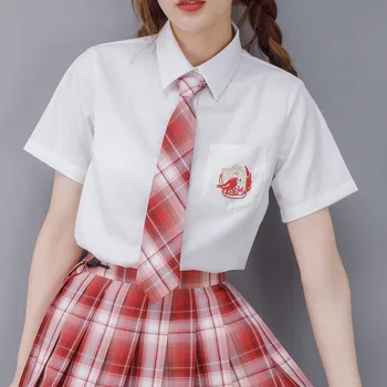 2022 Jeseni Novo Belo Srajco Žensk Kratka sleeved Žep Vezene JK Enotno Obleko korejska Različica Vse-tekmo Bluzo Študent