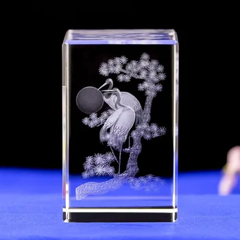 Pregledna Kristalno Steklo 3D Vklesan Živali Bor žerjav Dolgoživost Žerjav Obrti Stekleno Mizo Okraski Doma Dekor Darilo za Rojstni dan
