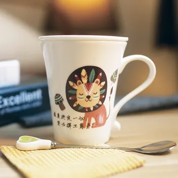 Japonski Ustvarjalne Keramični Kreveljiti Preprost Kosti Kitajske Mleko, Kava, Sok, Čaj Skodelica S Pokrovom In Žličko Office Home Drinkware Darilo