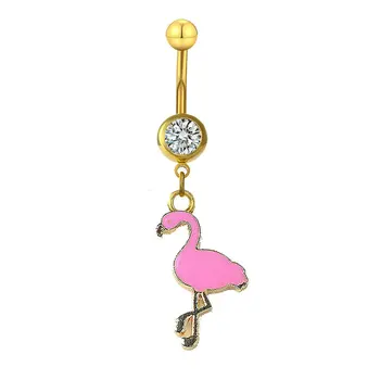 1PC Srčkan Flamingo Trebuh Gumb Obroč Trendy Zlato Barvo Popka Palice Piercing Ombligo Plaži Nakit