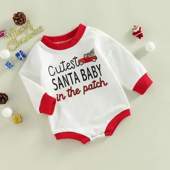 Božič Baby Boy, Girl Obleke Novorojenčka Jesen Zima Obleka, Risanka Pismo Dolg Rokav Jumpsuits Baby Postavke 0 do 18 Mesecev