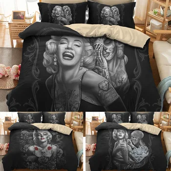 3D Marilyn Monroe in lobanja, tiskanje posteljnina nabor Monroe Rjuhe Kritje prevleke 3pcs Lobanje posteljnino Twin set/Full/Queen/King size