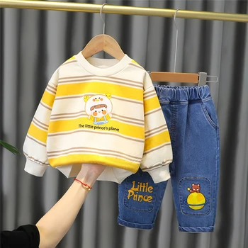 2021 Jeseni Dojenčka Oblačila Obleko Baby Dekleta Fantje Kompleti Oblačil Otroci Trak Risanka T Shirt Kavbojke Otroci Priložnostne Šport