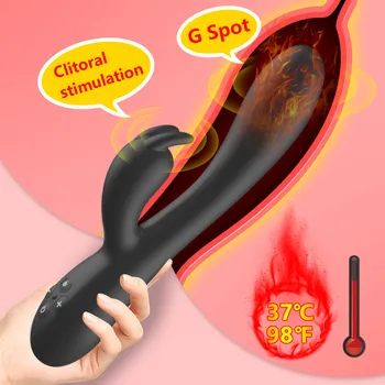 Ogrevanje Rabbit Vibrator za G Spot Vagine, Klitoris Stimulator Dvojno Motornih Masturbator 16 Frekvenco, Dildo, Vibrator Sex Igrače za Ženske