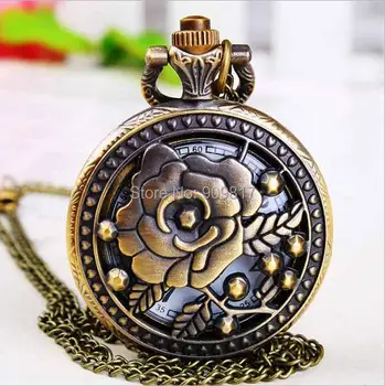 Starinski slog Cvetlični vzorec, bronasto moda quartz ure ženske Moški žepna ura ogrlica poceni debelo 10pcs/veliko